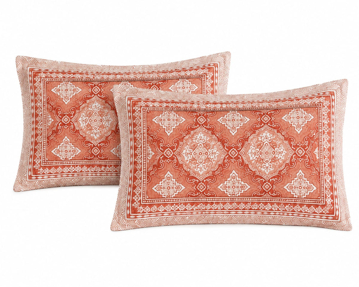 Terracotta Orange Medallion Cotton King Size Bedsheet Set