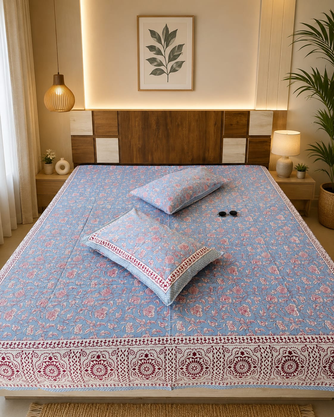 Gulnaar Sky Bloom 260 TC Cotton Bedsheet