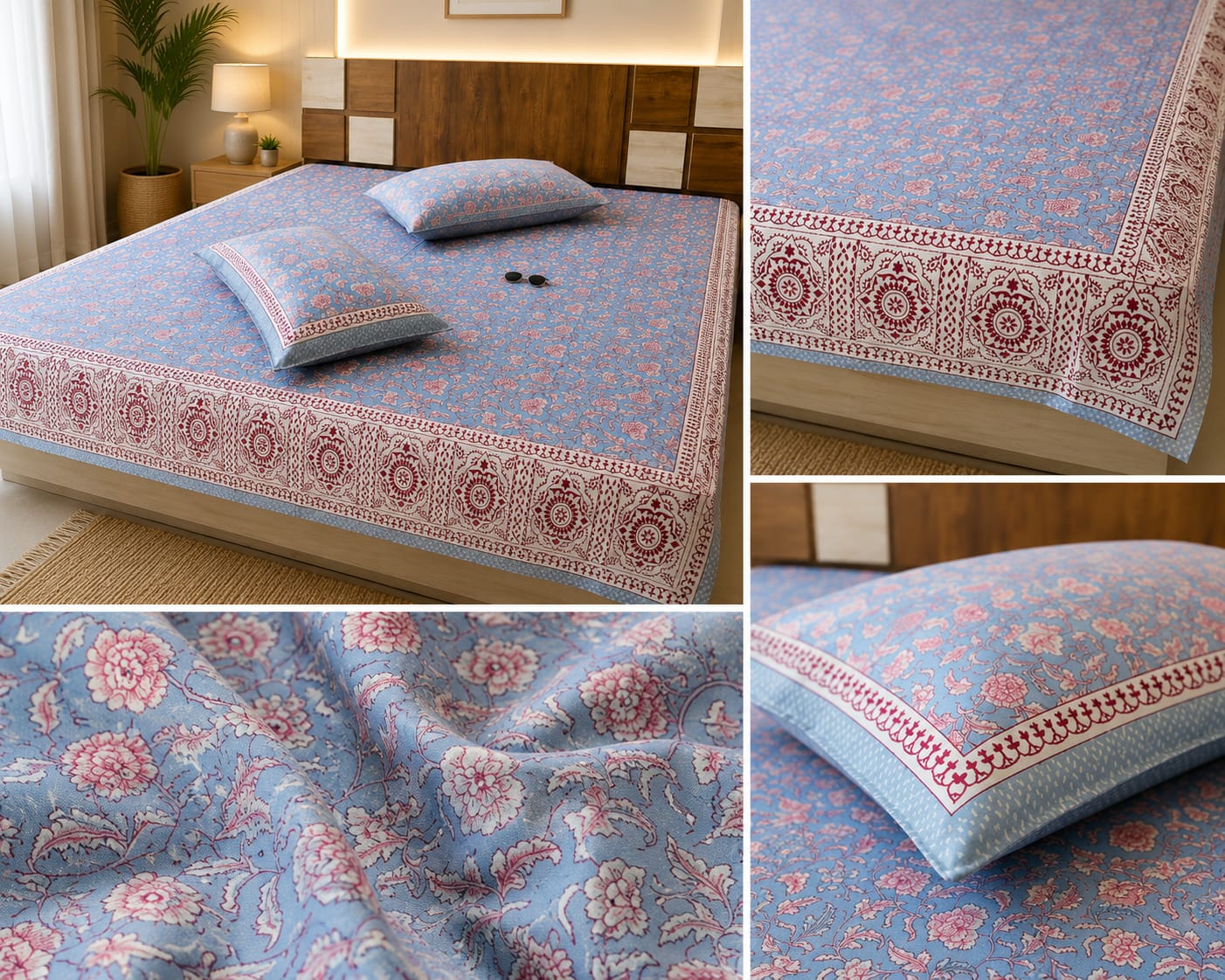 Gulnaar Sky Bloom 260 TC Cotton Bedsheet
