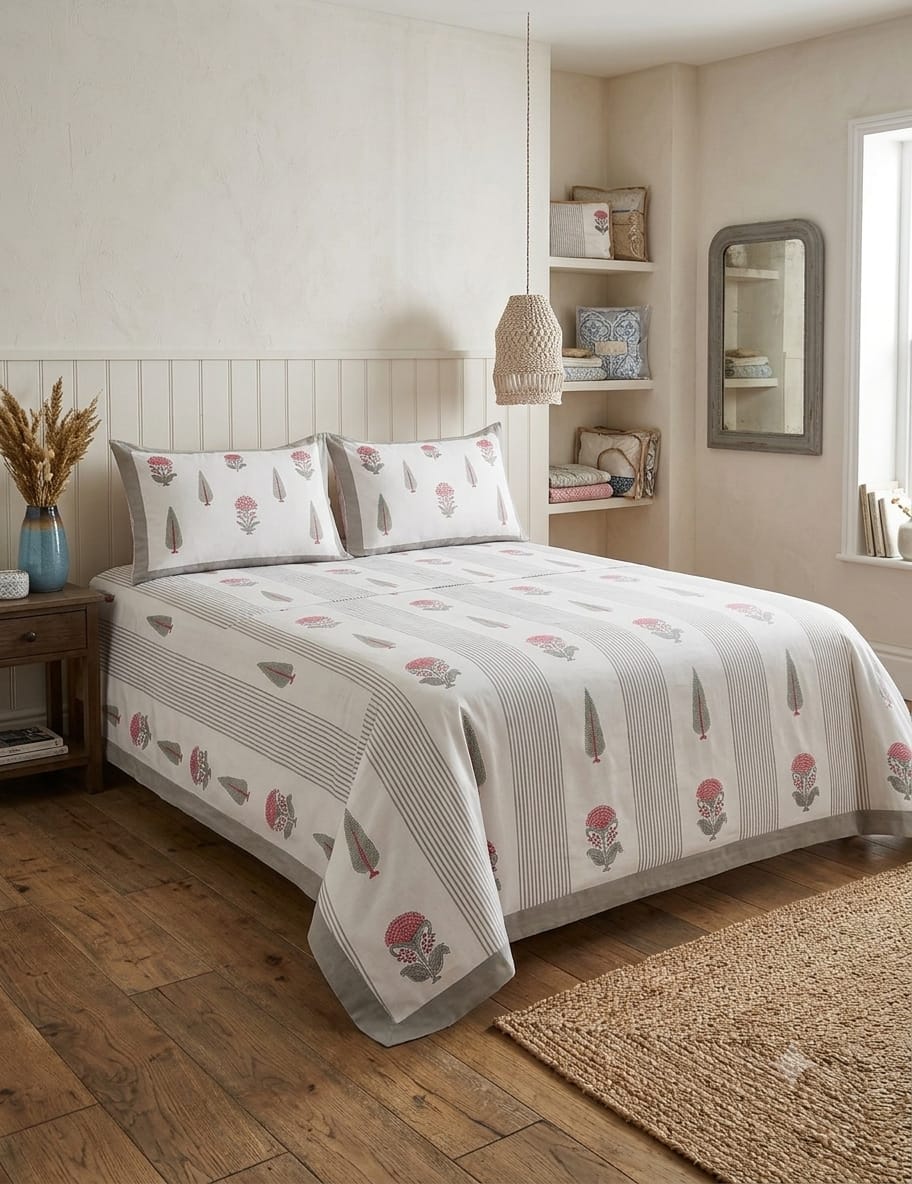 Gulabi Rekha Vatika 260 TC Cotton Bedsheet