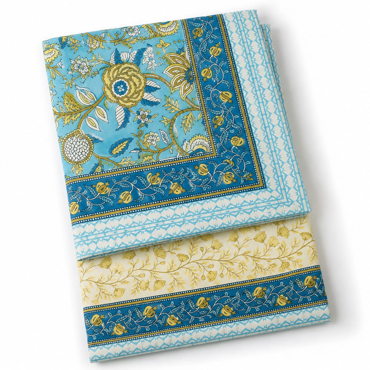 Aqua Blue Botanical Cotton King Size Bedsheet Set with 2 Pillow Covers | 100% Cotton | 225x275 cm | ChapaSSyahii