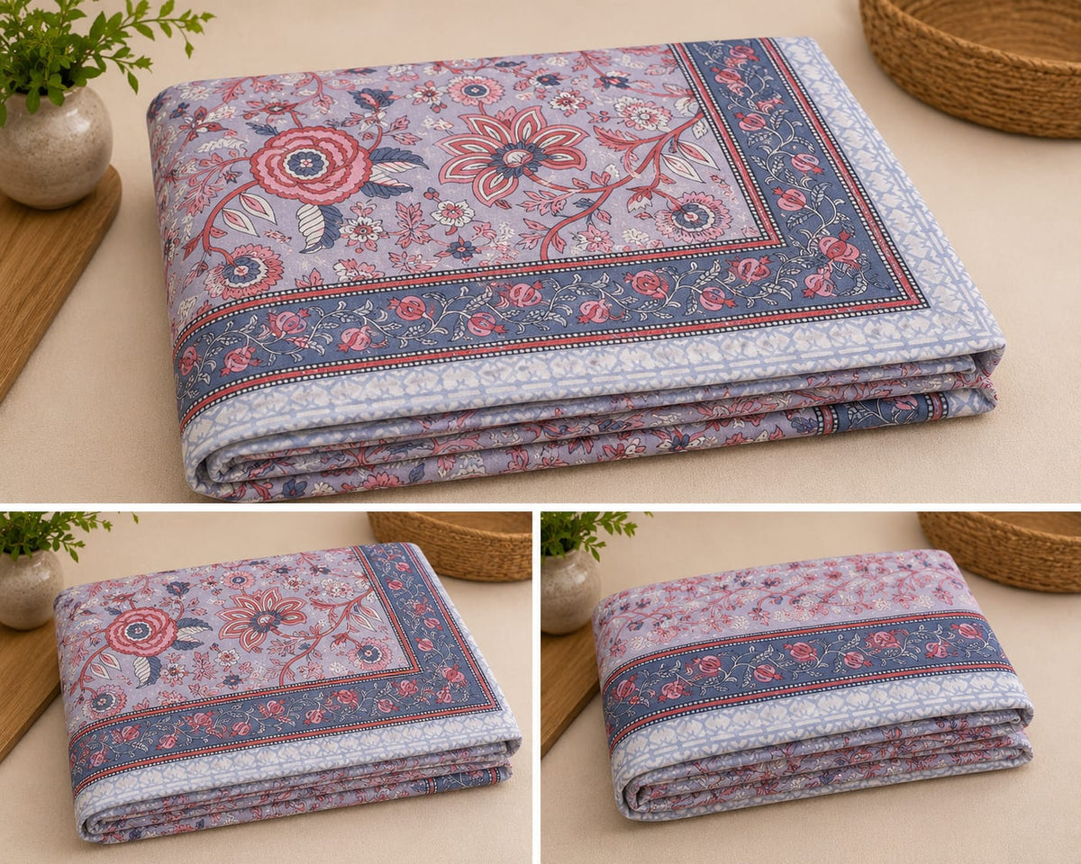Grey Rose Floral Cotton King Size Bedsheet Set