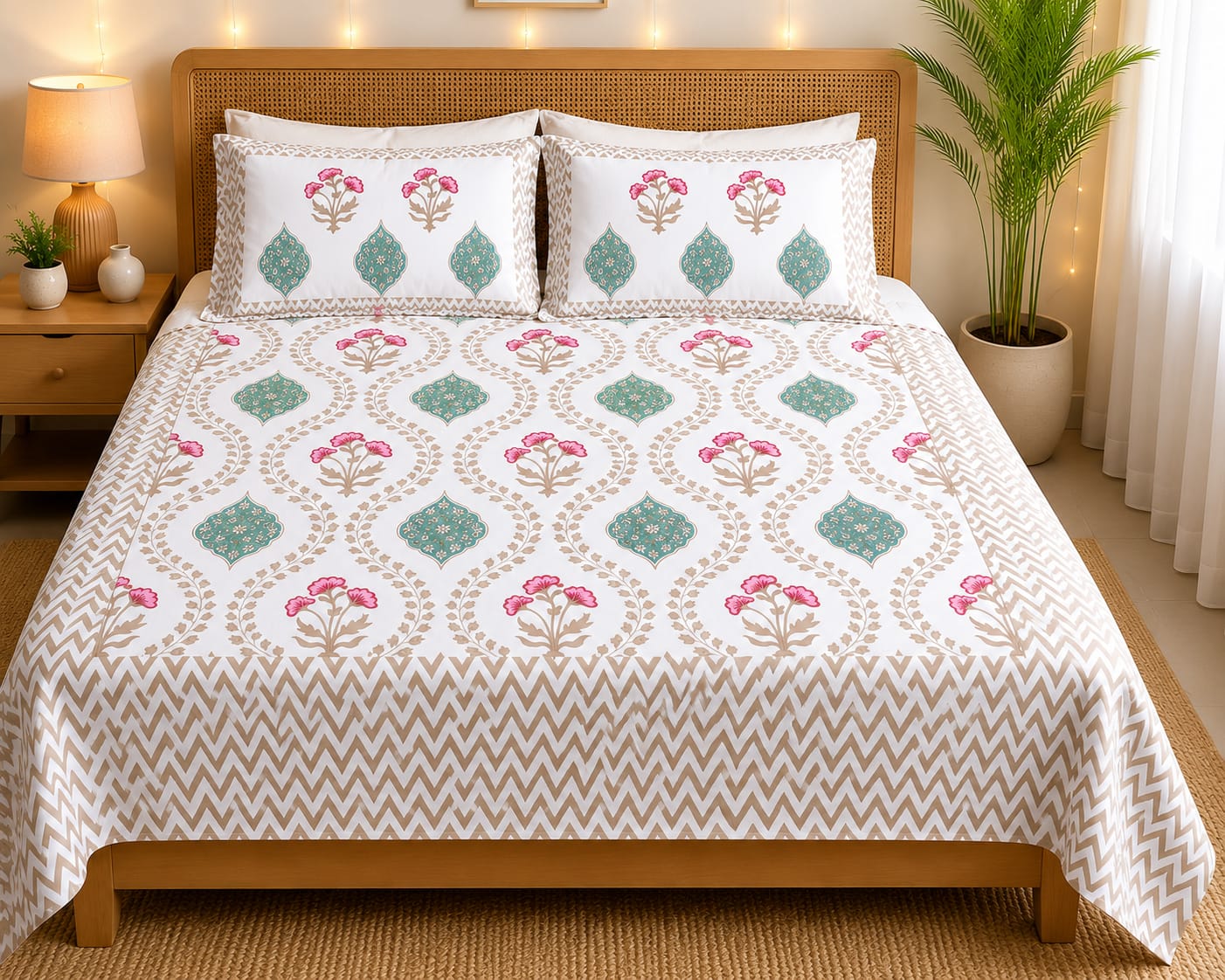 Meher Turquoise Bloom 260 TC Cotton Bedsheet