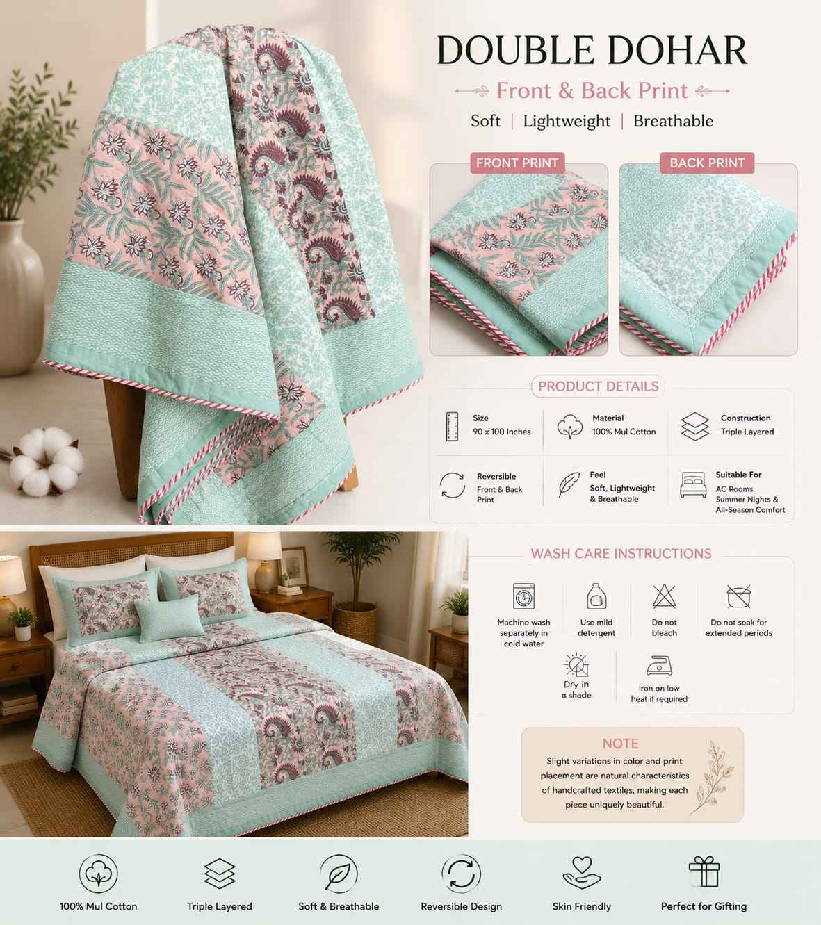 Mint Paisley Reversible Dohar