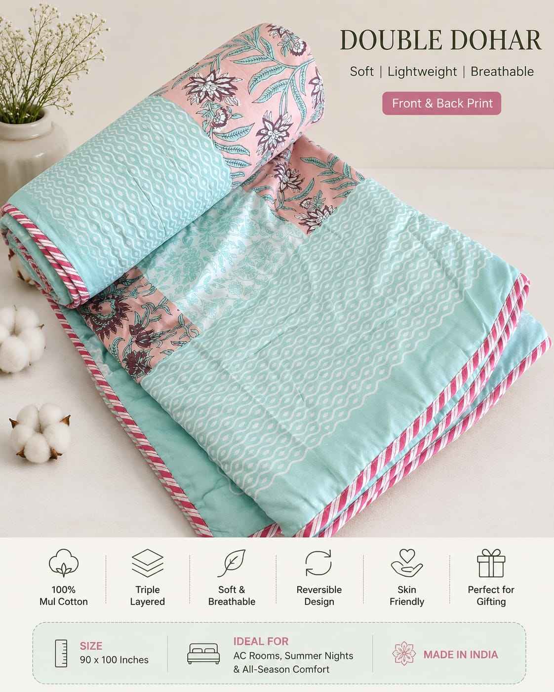 Mint Paisley Reversible Dohar