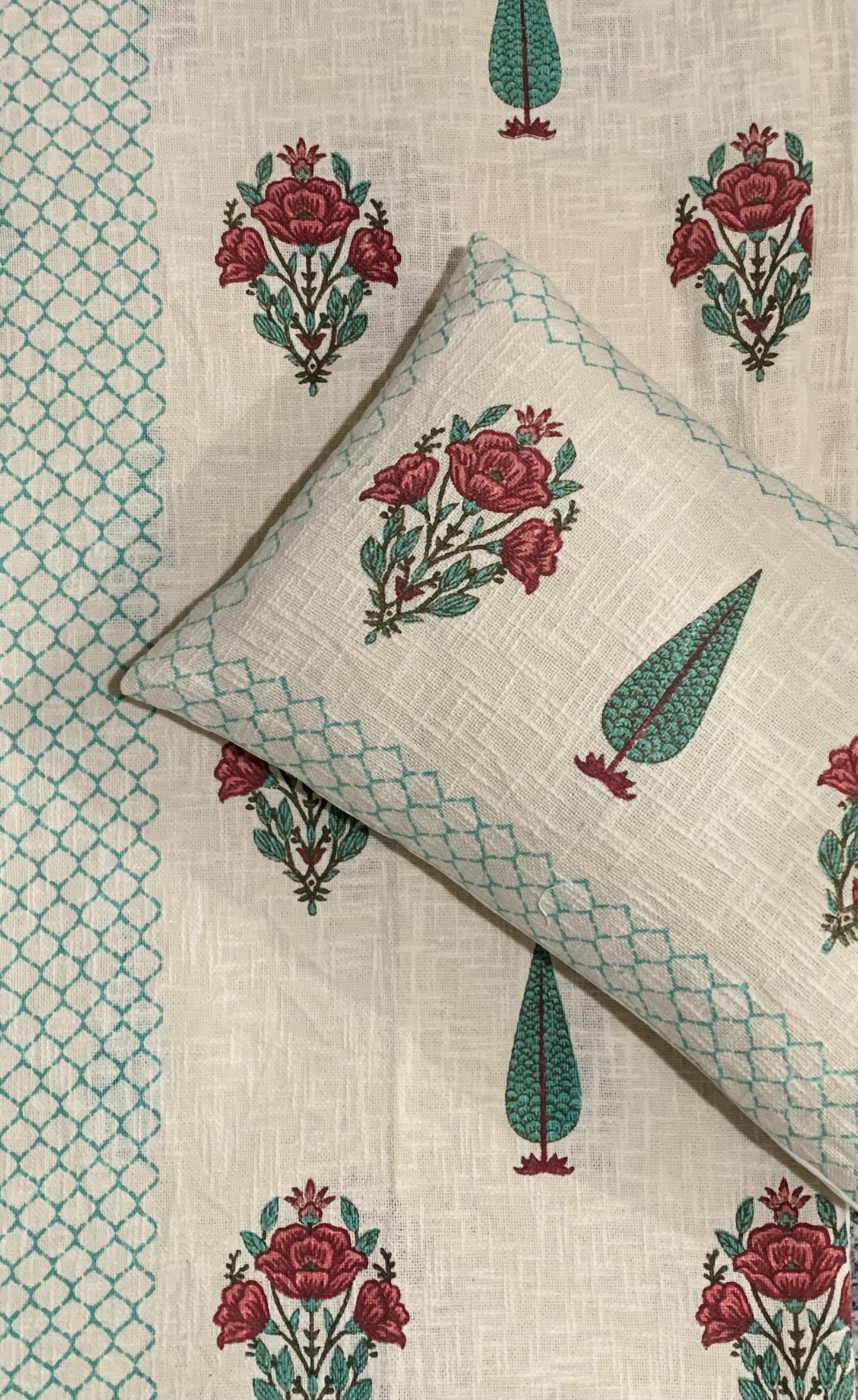 Aqua Bloom - Turquoise with Pink Floral Print