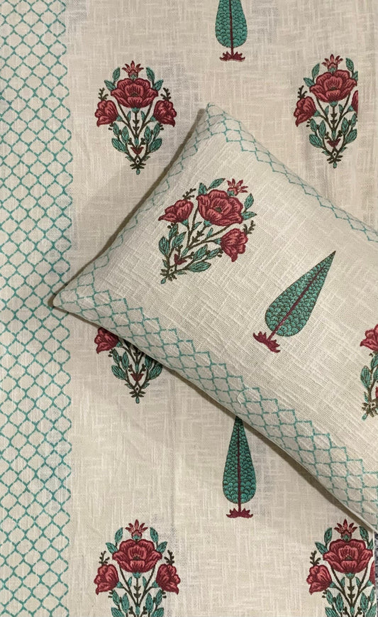 Aqua Bloom - Turquoise with Pink Floral Print