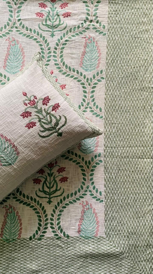 Pastel Garden - Green with Light Pink Floral Print