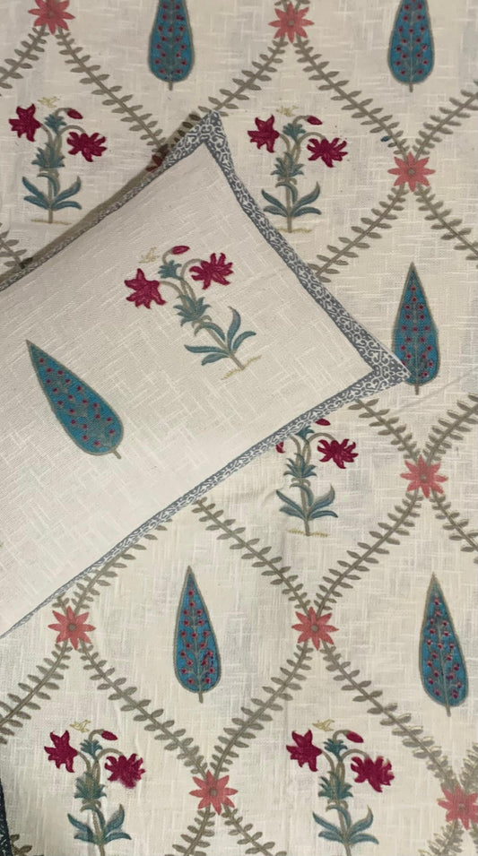 Crimson Blossom - Blue with Red Floral Print