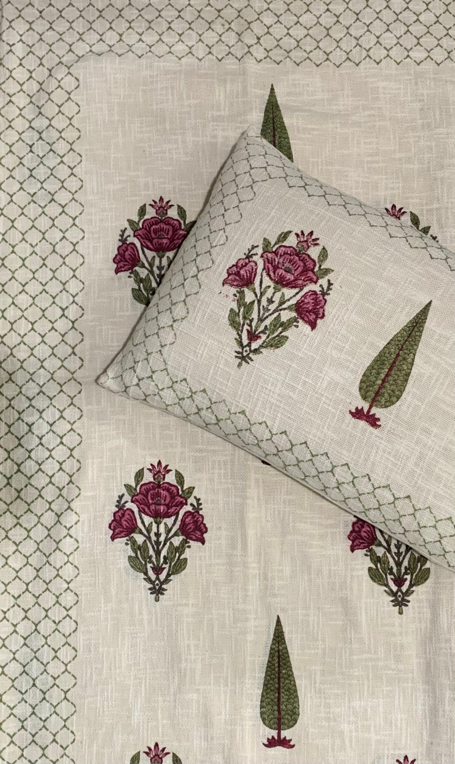 Rosy Harmony - Green with Pink and White Floral Print