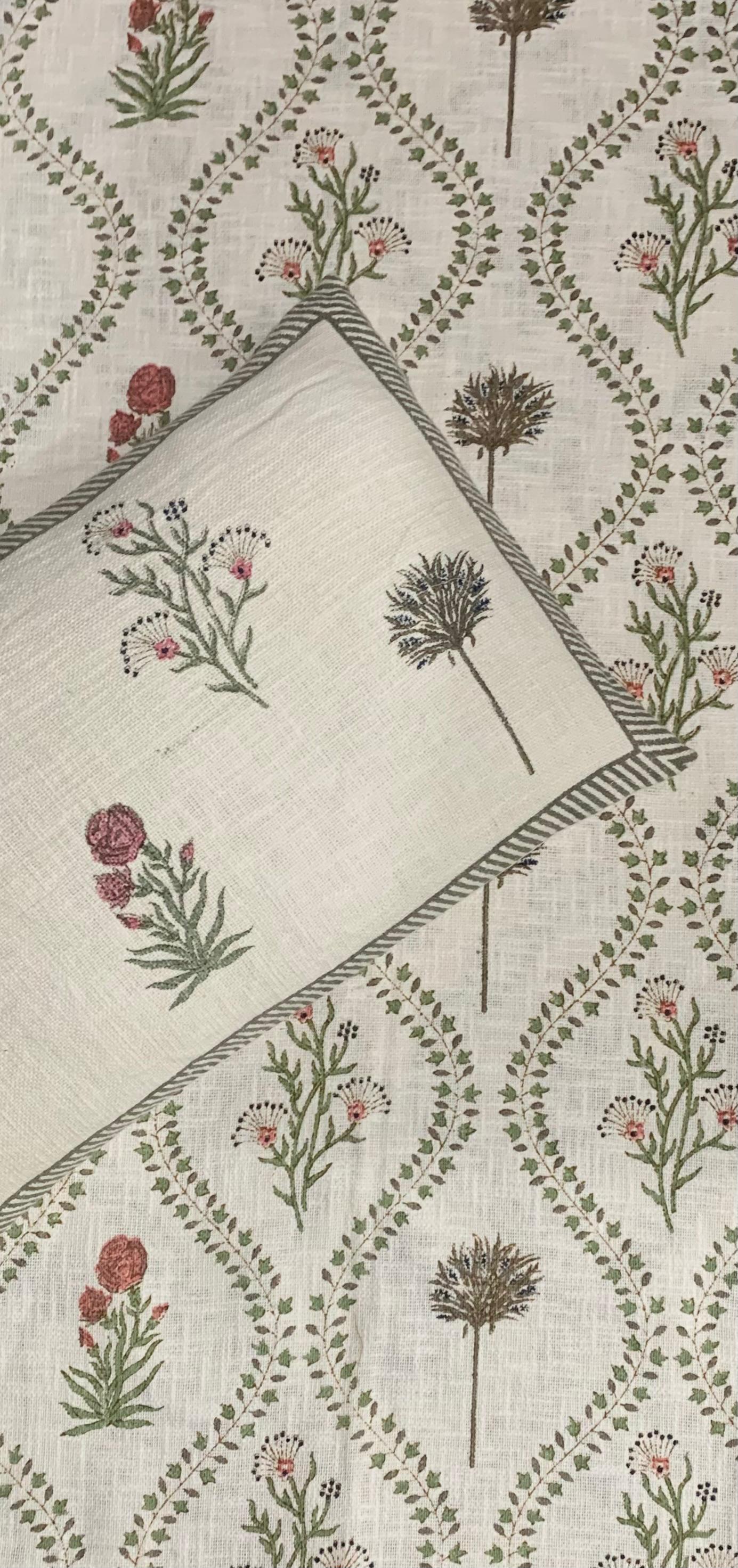 Spring Meadow - Cream with Green and Pink Floral Wreath