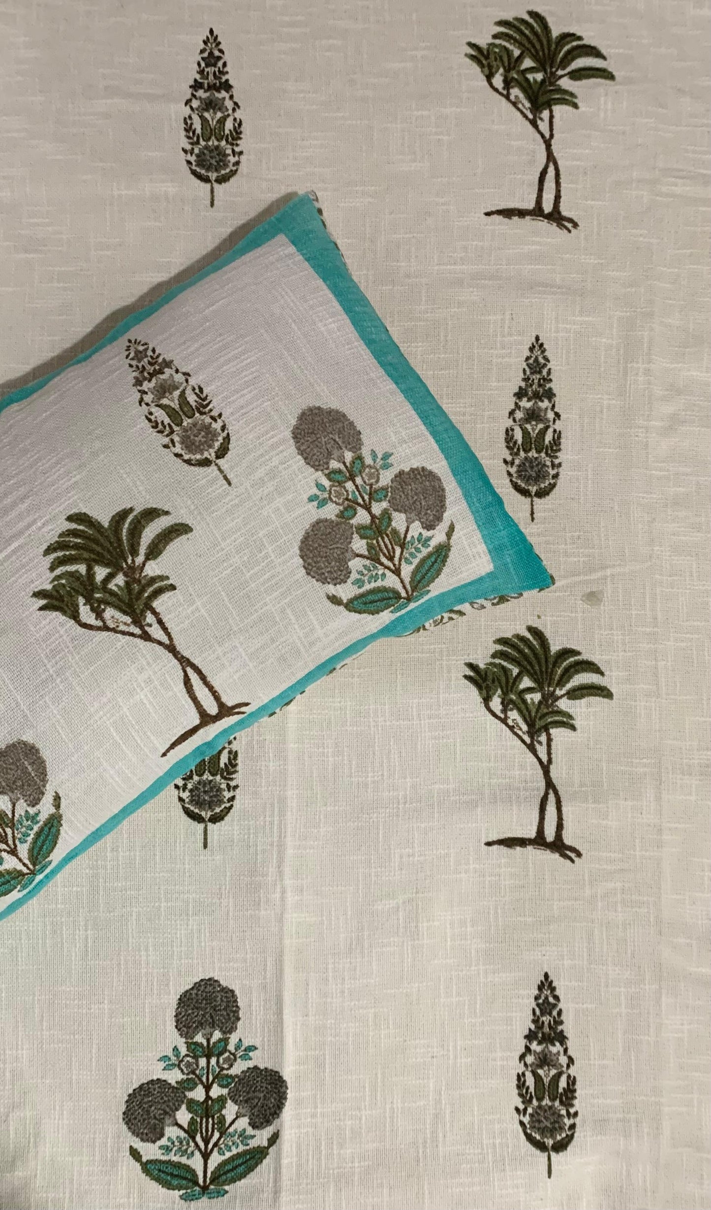 Emerald Grove - Cream with Green and Teal Floral Arrangement