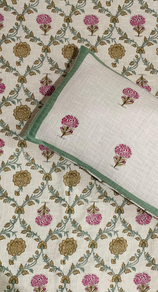 Vintage Garden - Cream with Crimson and Gold Floral Arrangement