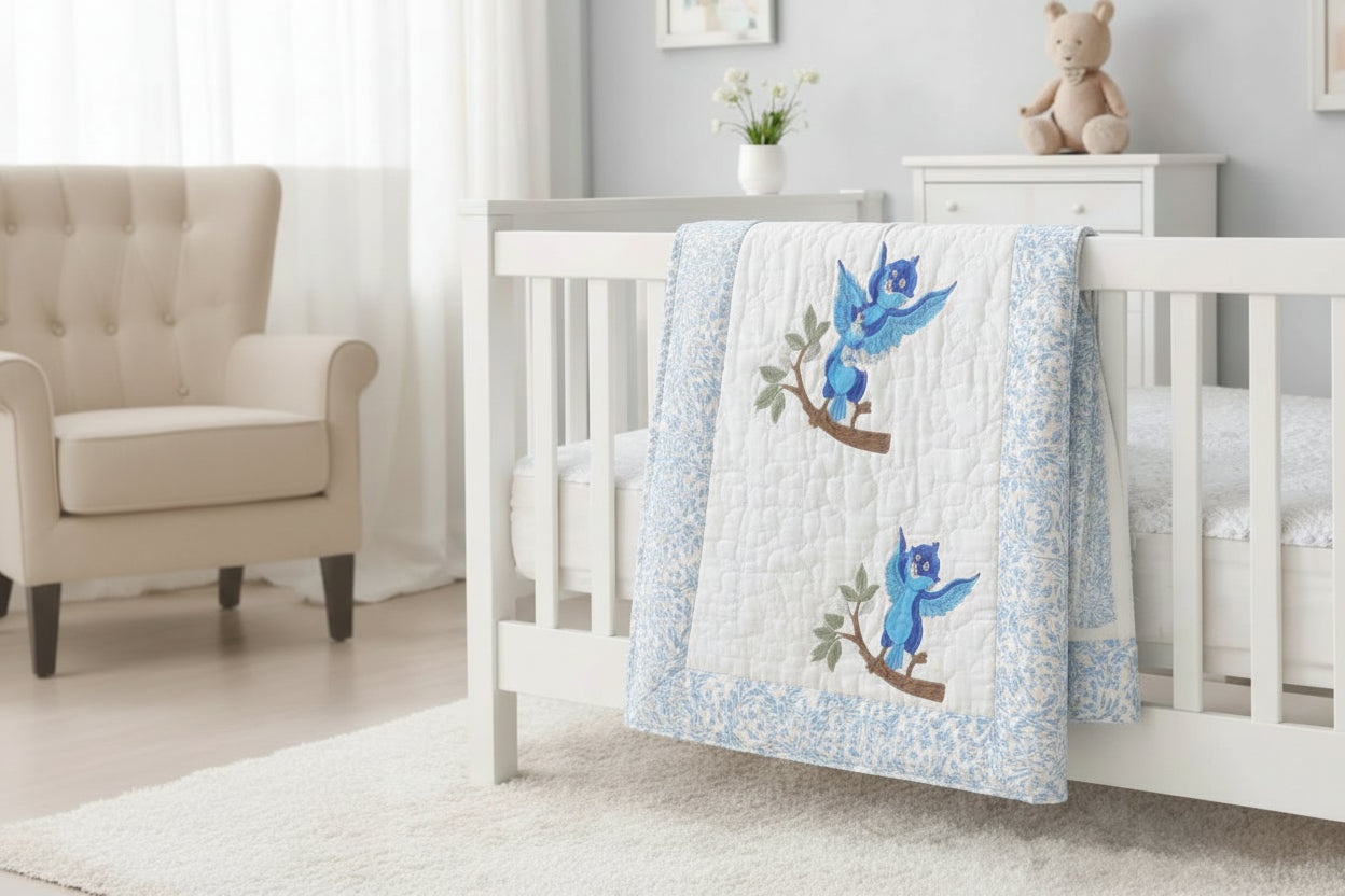 Blue Owl - Sky Blue Floral Border - ChapaSsyahii