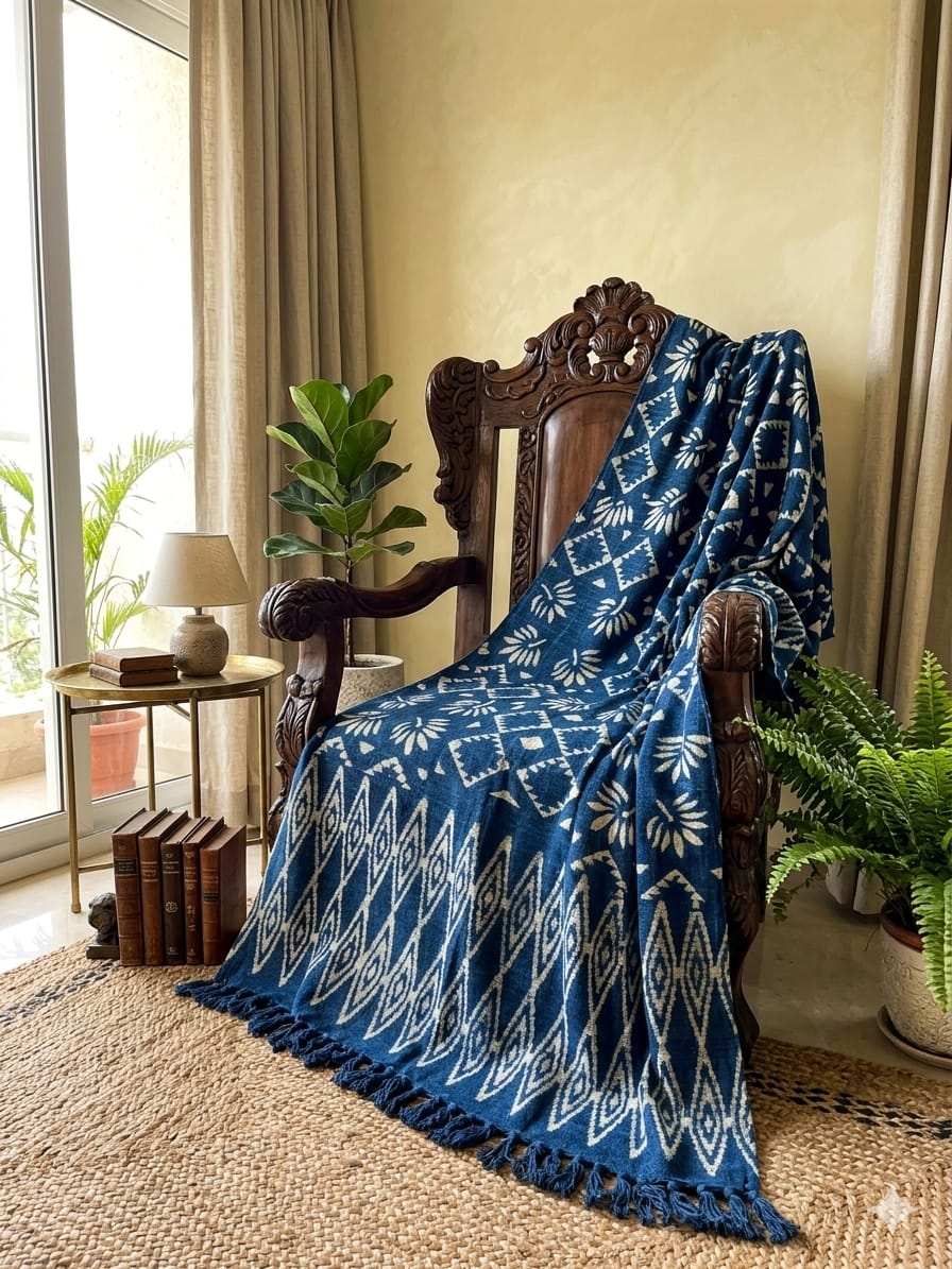 Indigo Blossom Throw