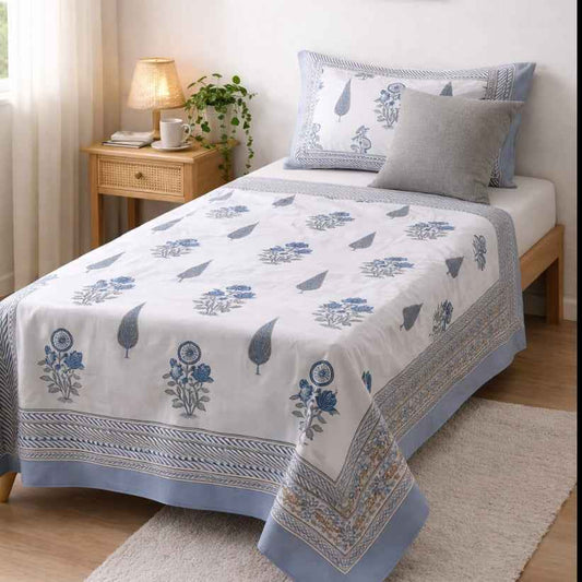 Neeli Pankhudi Floral Single Bedsheet – 100% Cotton | 240 TC