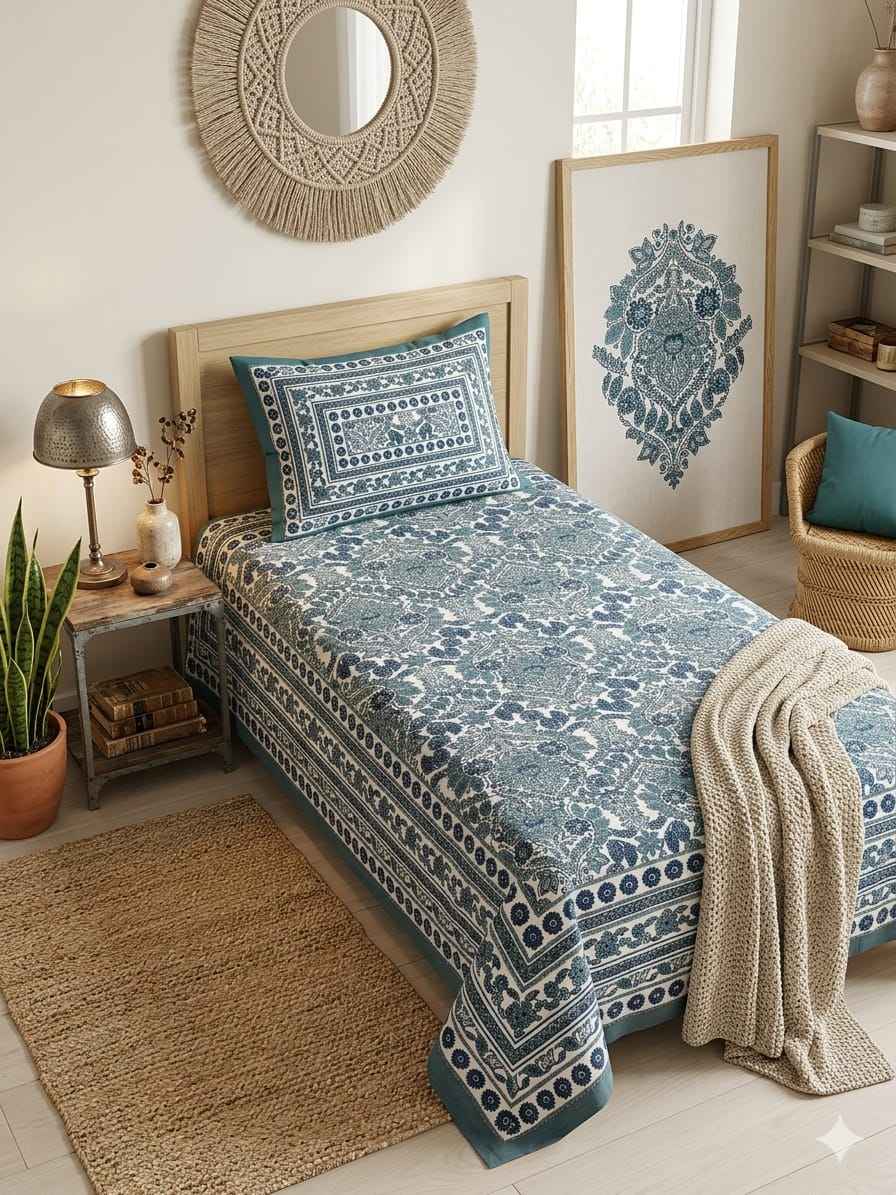 Neelika Vatika Jaal Single Bedsheet – 100% Cotton | 240 TC