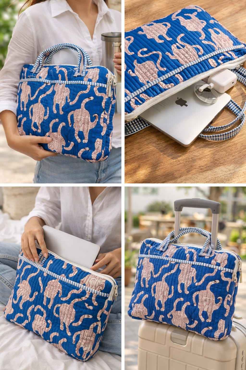 Royal Tiger Handblock Printed Cotton Laptop Bag (15 Inch)