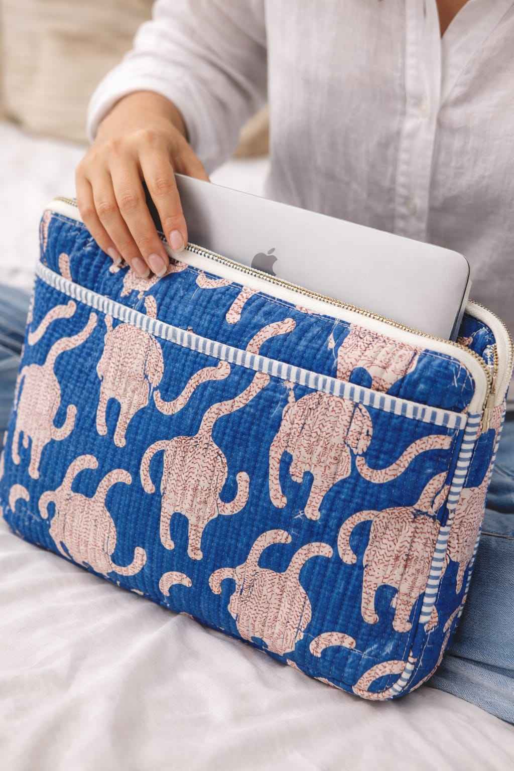 Royal Tiger Handblock Printed Cotton Laptop Bag (15 Inch)