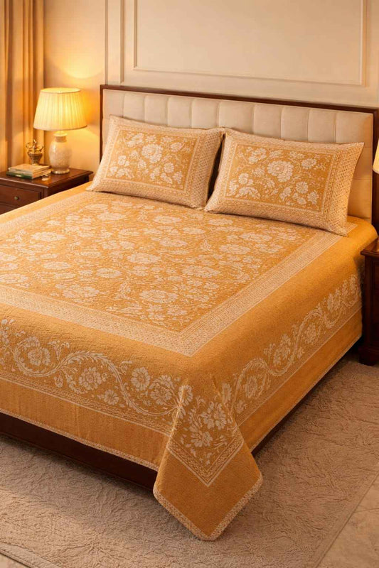 Marigold Jaal Cotton King SIze Bedsheet – Handblock Inspired Print | Premium Bedding