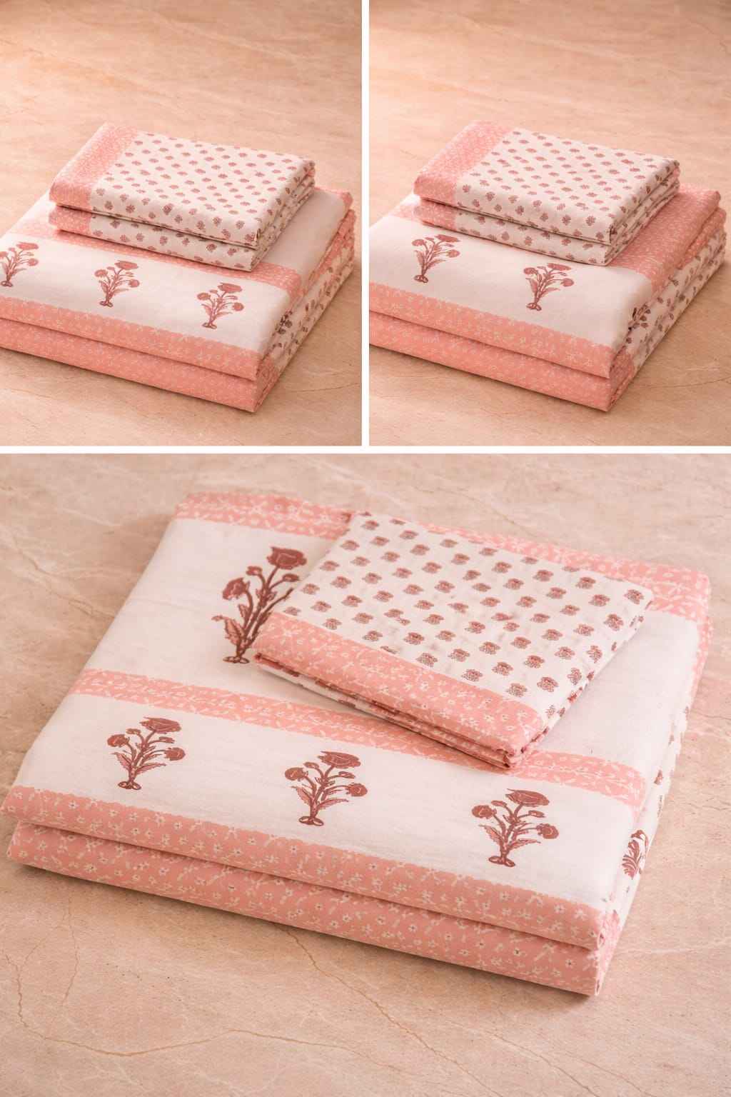 Gulabi Boota Cotton King Size Bedsheet – Handblock Inspired Print | Premium Bedding