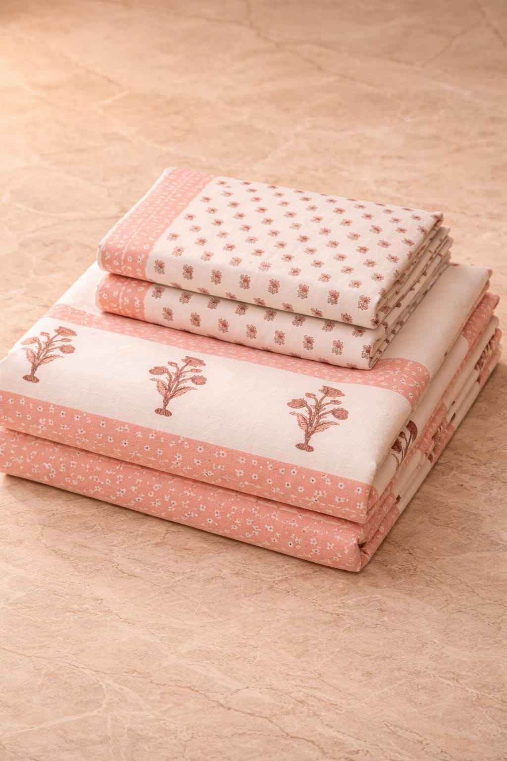 Gulabi Boota Cotton King Size Bedsheet – Handblock Inspired Print | Premium Bedding