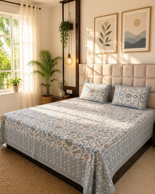 Grey Brown Ikkat Bedsheet