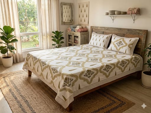 Olive Mughal Motif – Olive & Beige