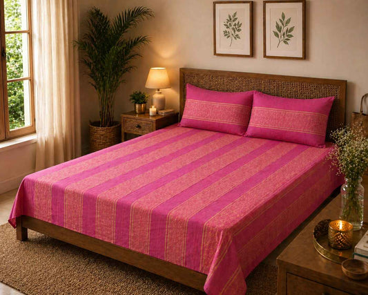 Lavender & Plum Stripe Handloom Bedsheet Set