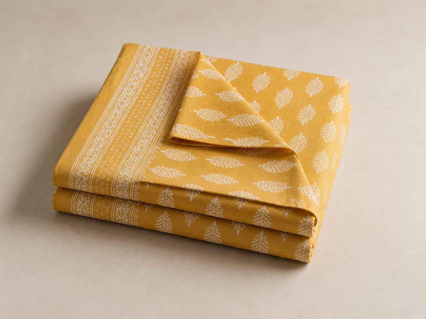 Mustard Leaf Motif Cotton King Size Bedsheet