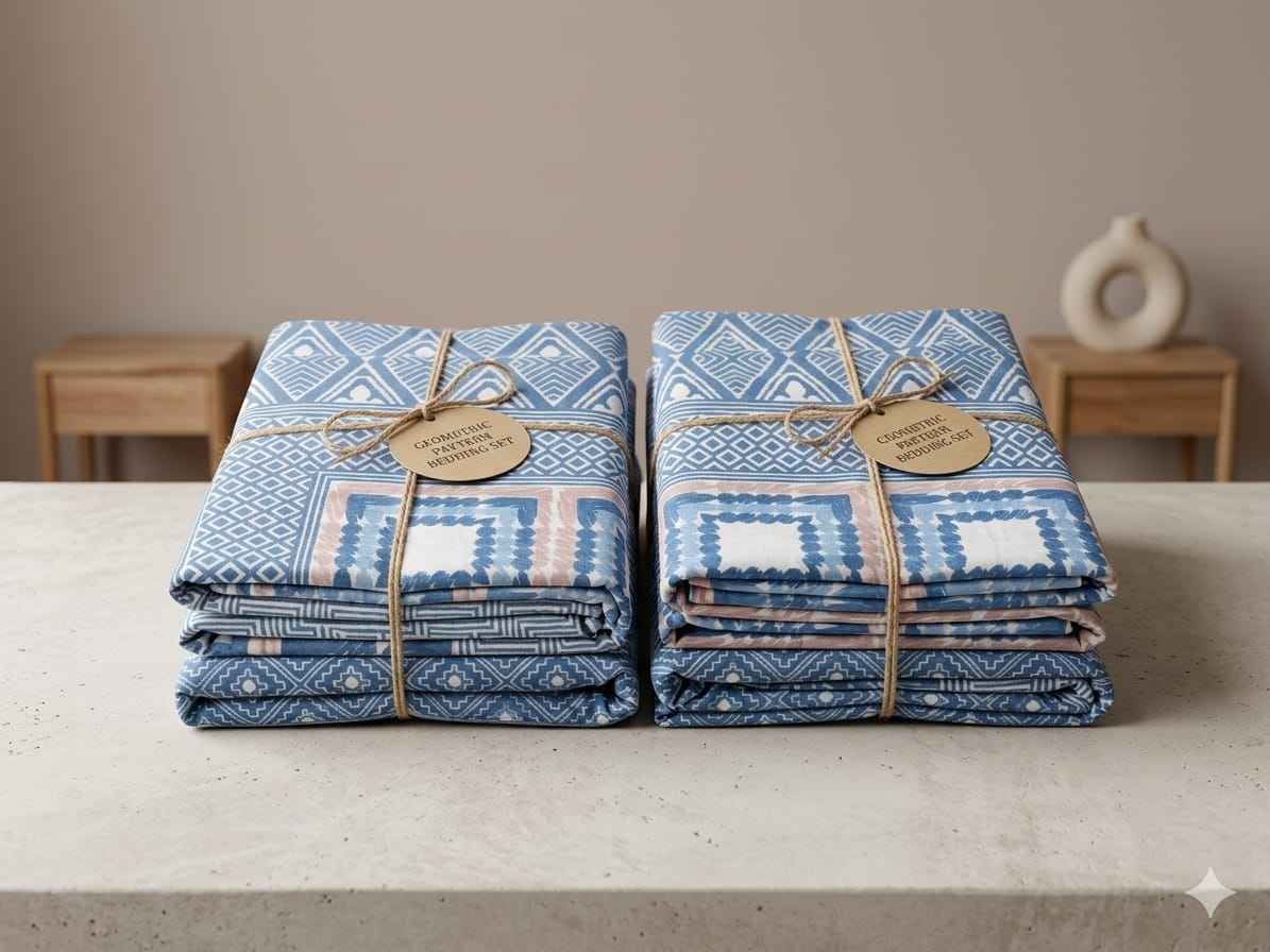 Indigo Blue Geometric Cotton King Size Bedsheet