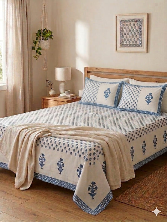 Neel Buti Handblock Floral King Size Bedsheet