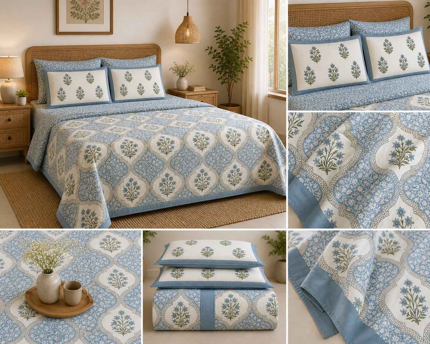 Neel Mehar Handblock Jaal King Size Bedsheet