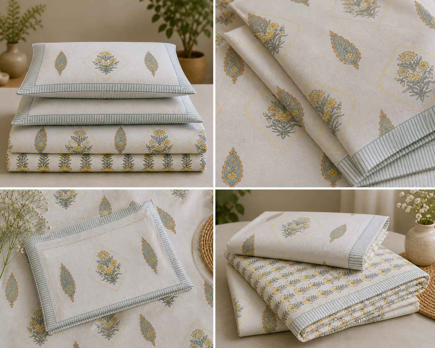 Sona Patra Handblock Motif King Size Bedsheet