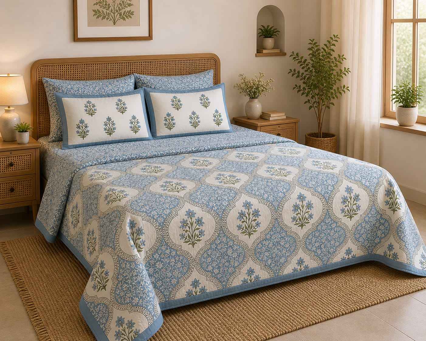 Neel Mehar Handblock Jaal King Size Bedsheet
