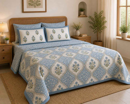 Neel Mehar Handblock Jaal King Size Bedsheet