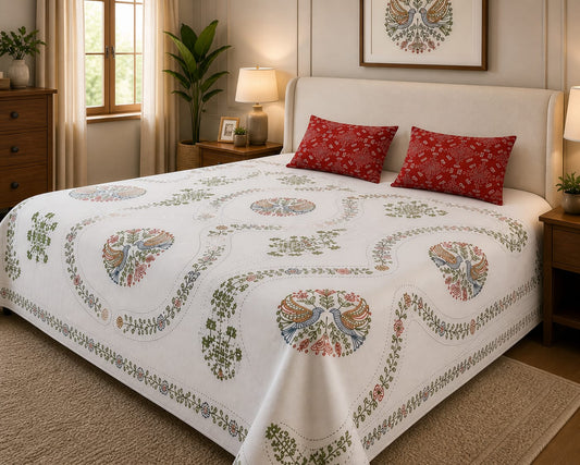 Ivory Paisley Vine Premium Cotton King Bedsheet Set