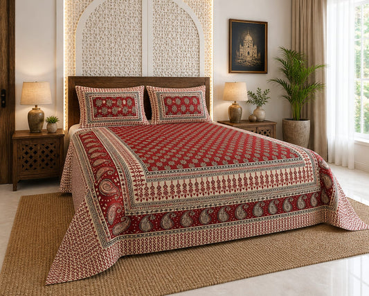Royal Maroon Paisley Premium Cotton King Bedsheet Set
