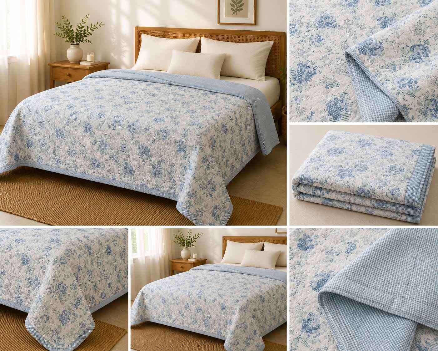 Vintage Rose Garden Handblock Reversible Dohar - Single