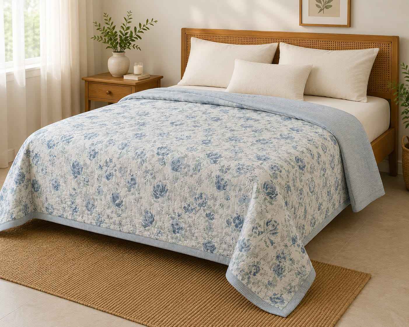 Vintage Rose Garden Handblock Reversible Dohar - Single