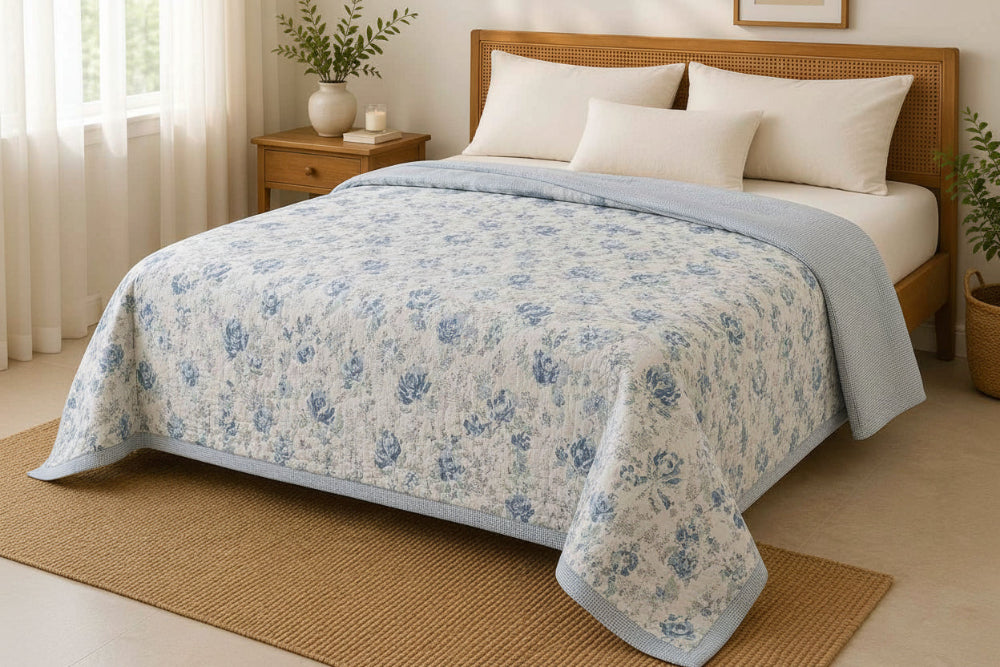 Vintage Rose Garden Handblock Reversible Dohar - Single