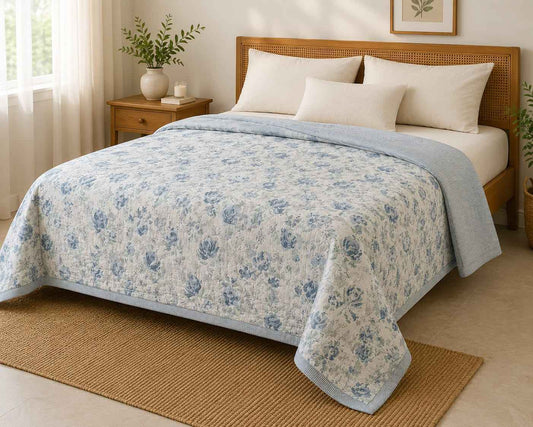Vintage Rose Garden Handblock Reversible Dohar - Single