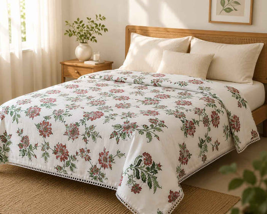 Ruby Mughal Floral Handblock Reversible Dohar - Single