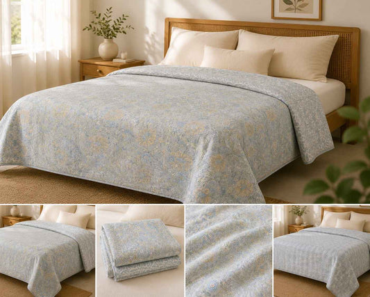 Serene Sky Mughal Trail Handblock Reversible Dohar - Single