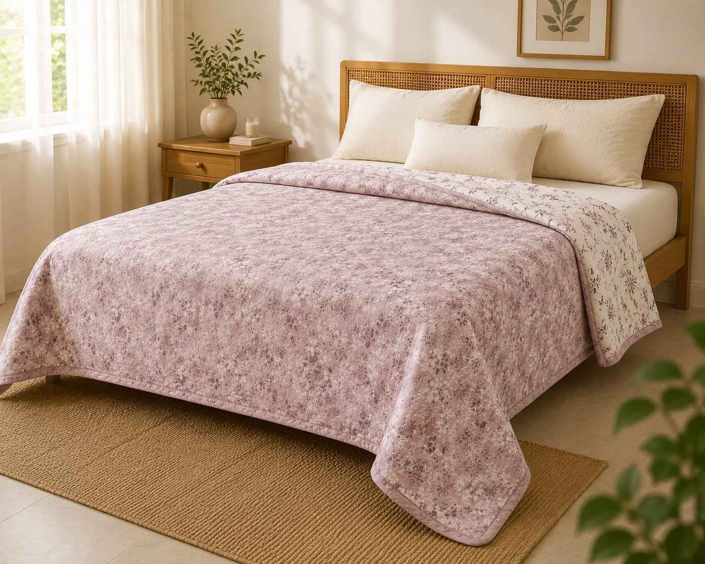 Dusty Mauve Blossom Handblock Reversible Dohar - Single