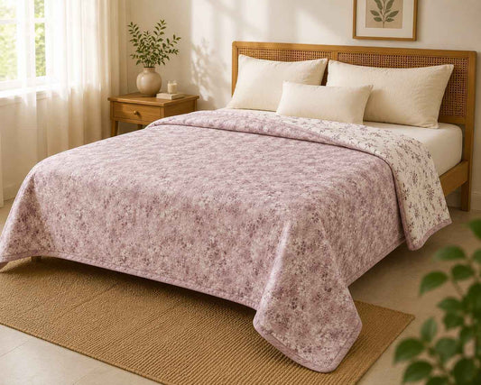 Dusty Mauve Blossom Handblock Reversible Dohar - Single