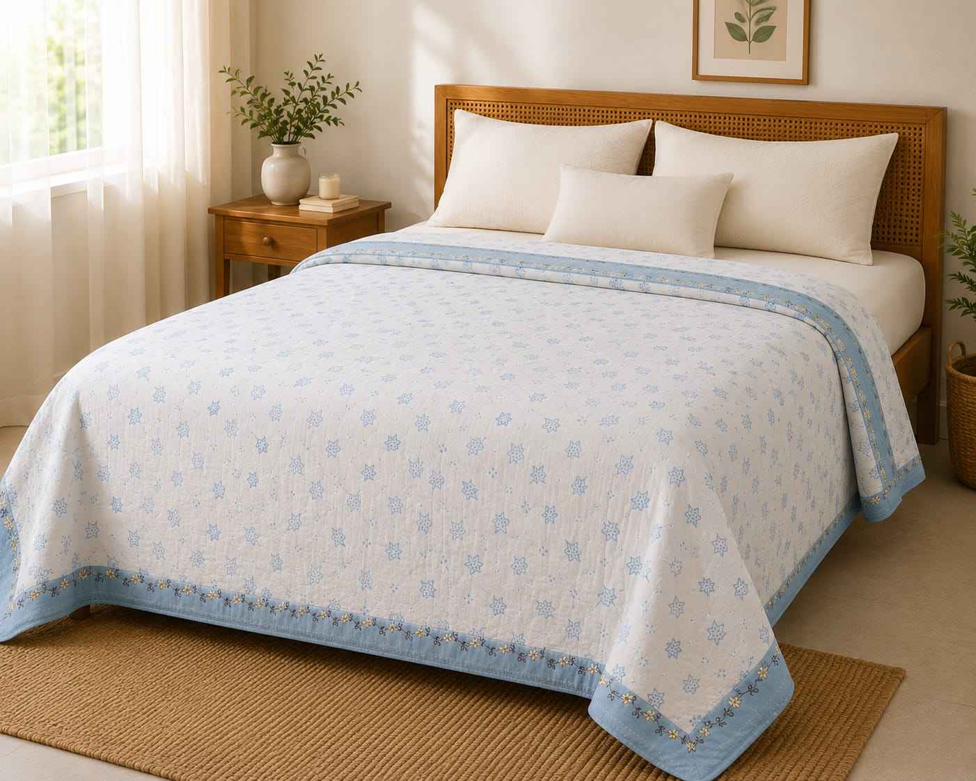 Azure Star Mughal Heritage Handblock Reversible Dohar - Single