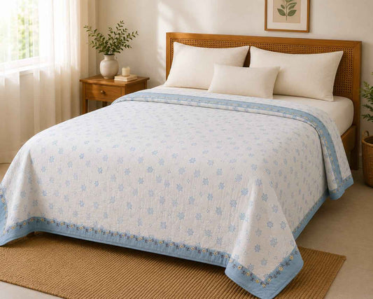 Azure Star Mughal Heritage Handblock Reversible Dohar - Single