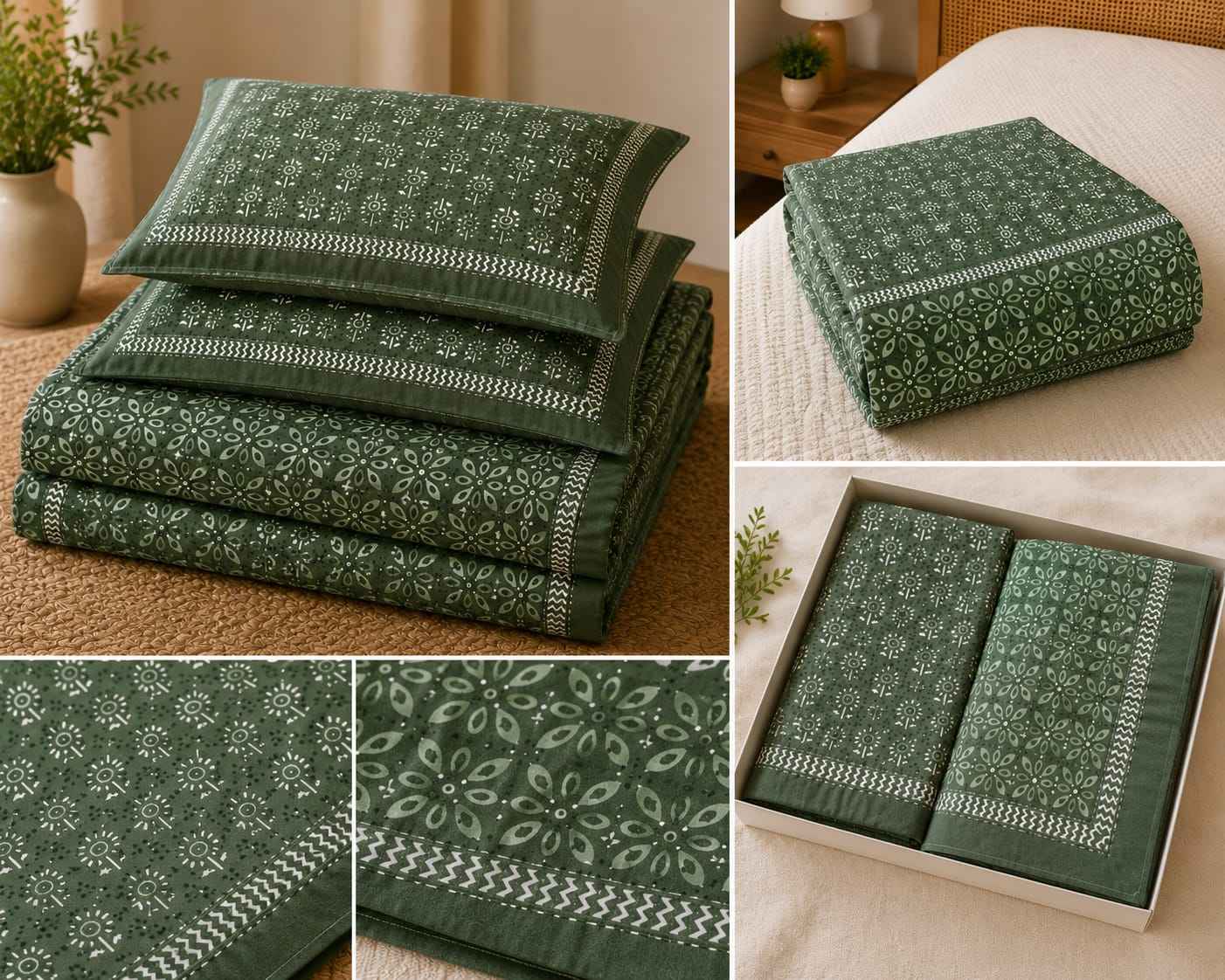 Sage Green Cotton King Size Bedsheet