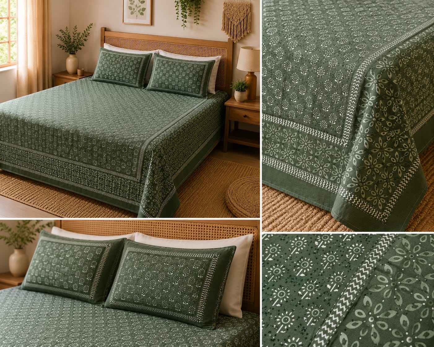 Sage Green Cotton King Size Bedsheet